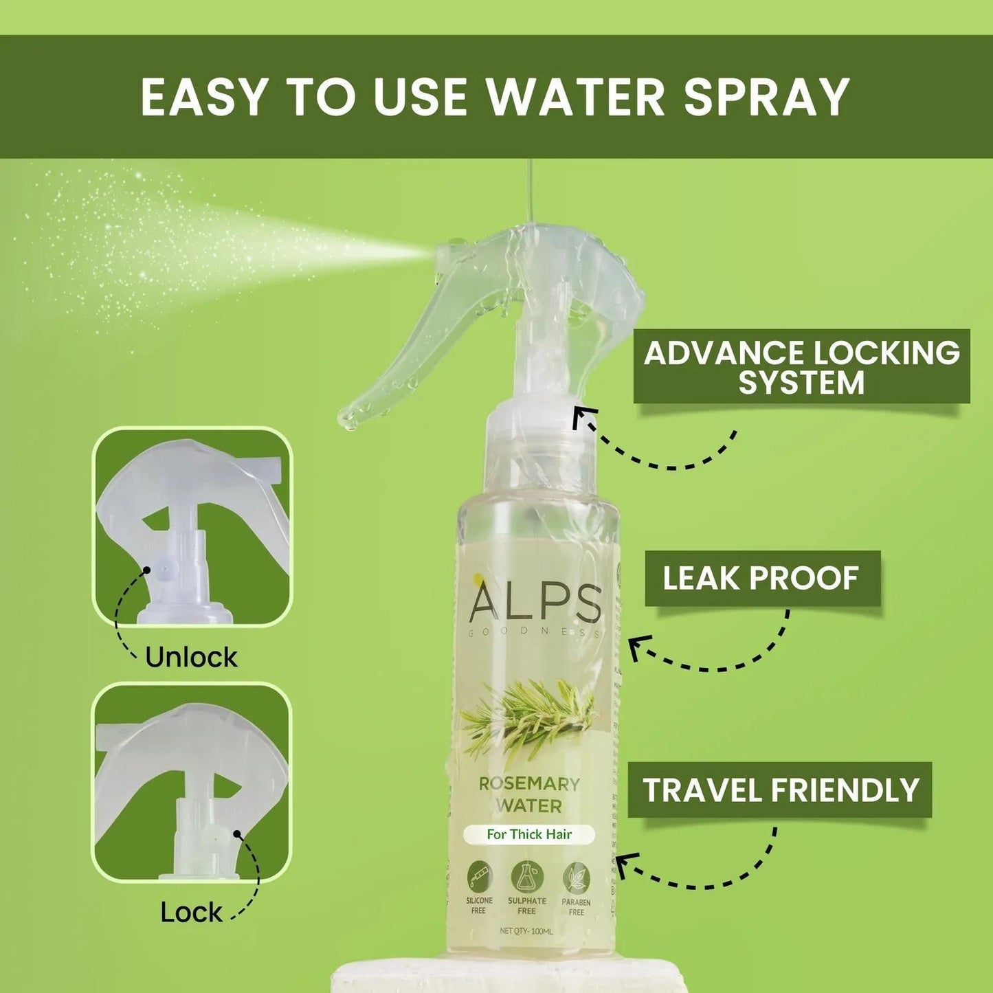 Alps Goodness Rosemary Water Spray (100 ml) | Rosemary water for hair | Hair Spray for Hair Growth | Viral Rosemary Spray | #1 Bestselling Spray Regrowth Buy 1 Get 2 Free
